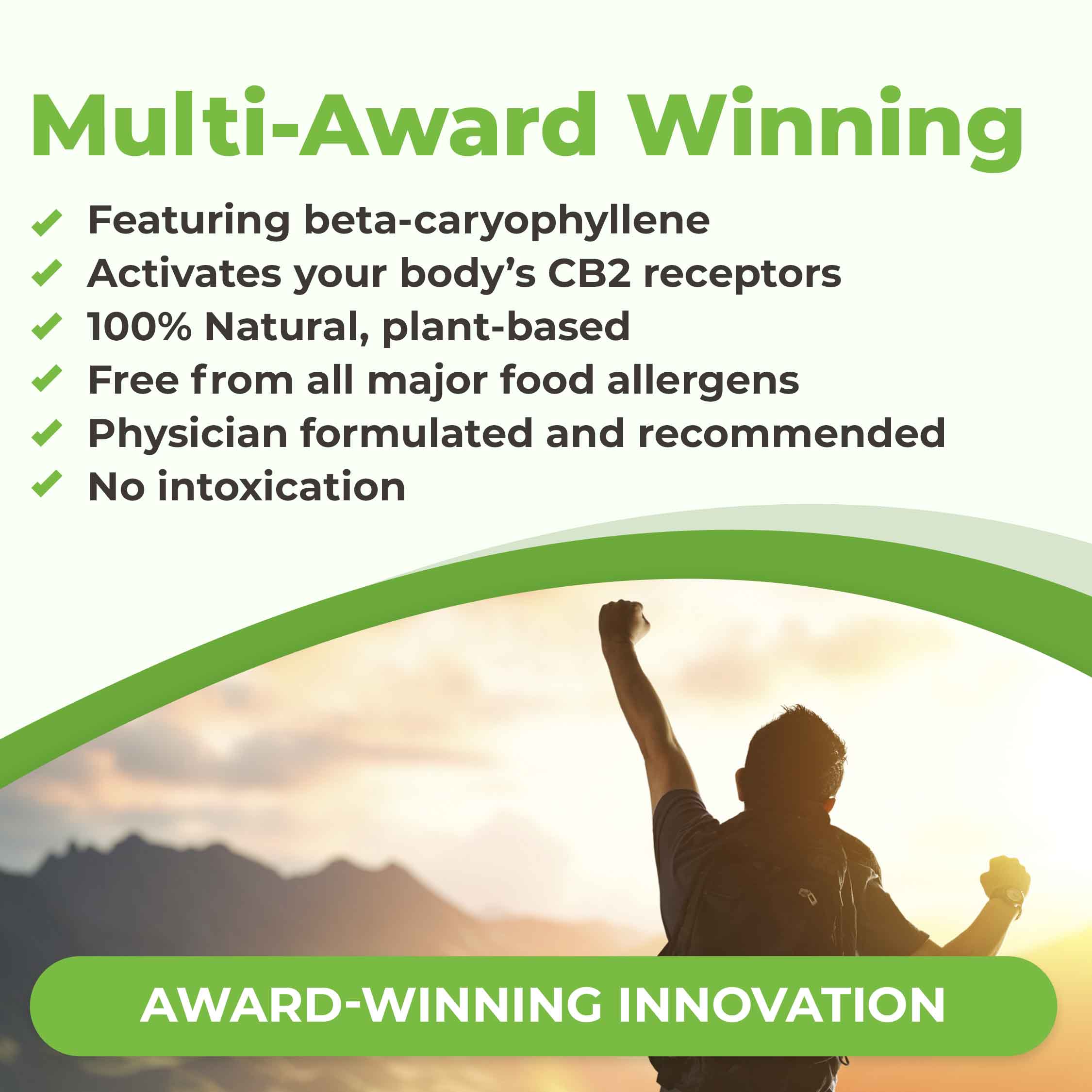 CB2 oil is a multi-award-winning natural health product, featuring beta-caryophyllene in organic hemp seed oil, activates your CB2 receptors, 100% natural plant-based, free from all major food allergens, physician-formulated and recommended, no intoxication. It's high in omega-3s