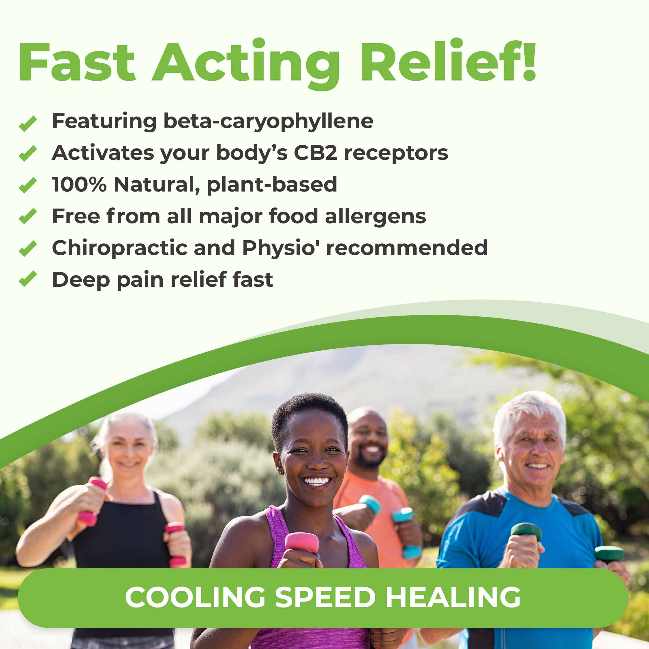 Fast Acting Pain Relief. Studies confirm that activating CB2 receptors can help your body feel relief from pain. 100% natural, liquid topical. Clean and hygienic pump. Trusted by Chiropractic and Physiotheraphy clinics. Speed healing.