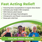 CB2 oil offers fast-acting relief! Featuring beta-caryophyllene in organic shea butter, activates your body's CB2 receptors, 100% plant-based, free from all major food allergens, chiropractic and physiotherapist recommended, deep pain relief fast!