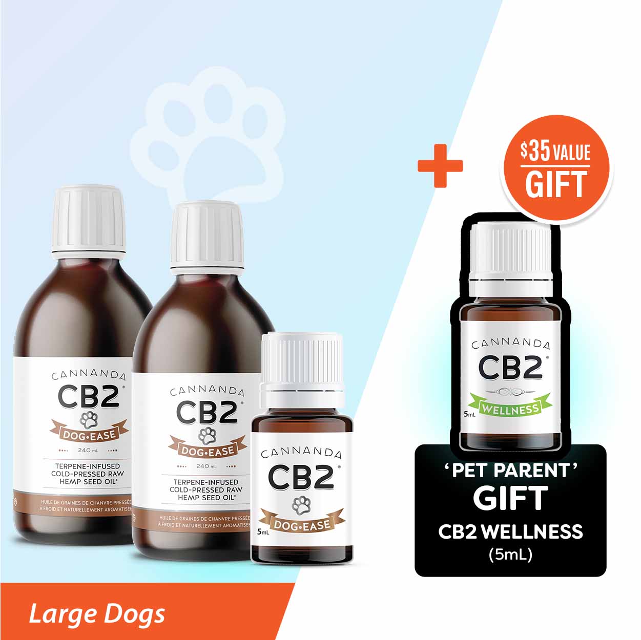 Dog Ease Calm Companion Care Bundle 2 Large Dogs + CB2 Wellness 5mL