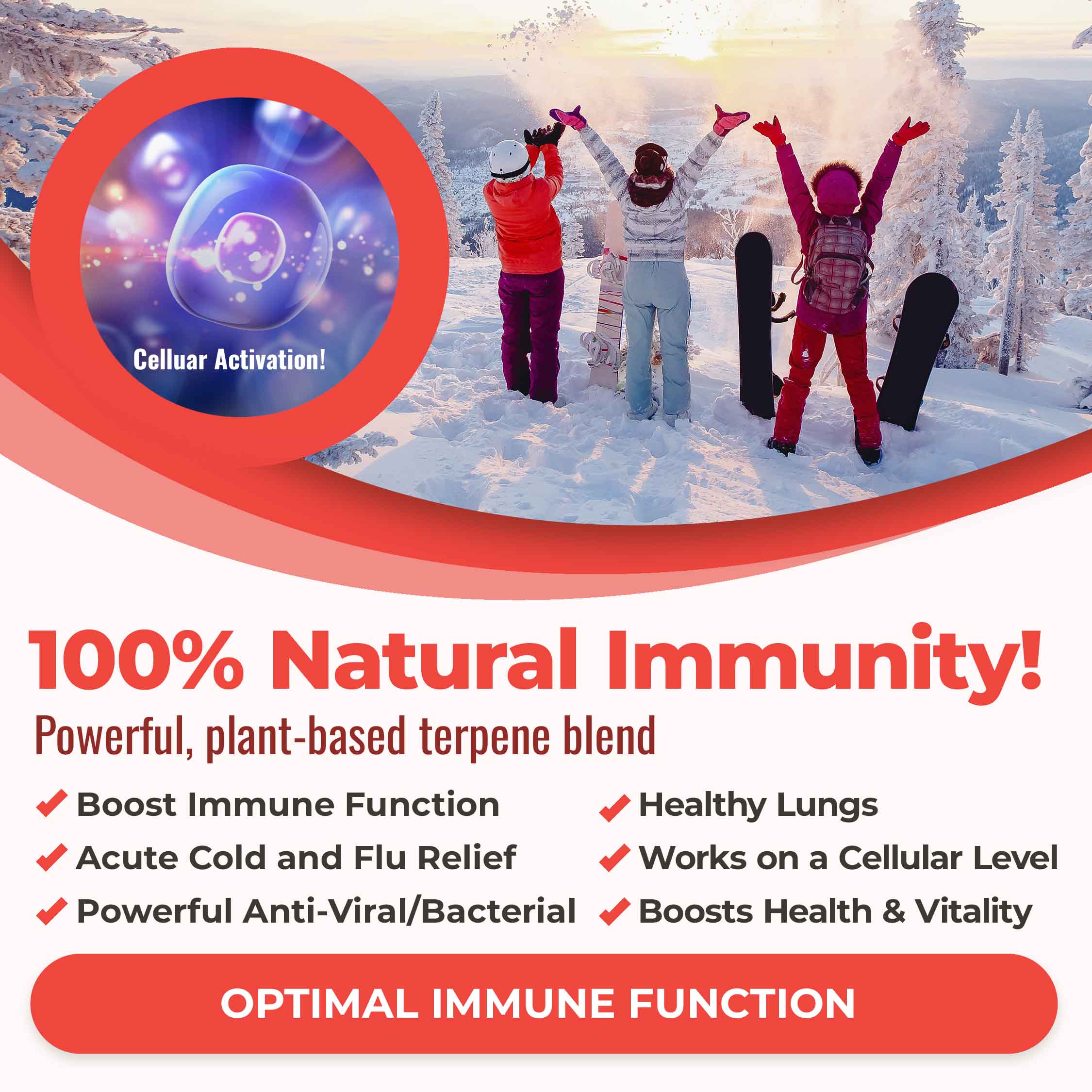100% natural immunity! Powerful plant-based terpene blend featuring beta-caryophyllene. Boost immune function, acute cold and flu relief, powerful anti-viral, healthy lungs, boosts health and vitality. Optimal immune function.