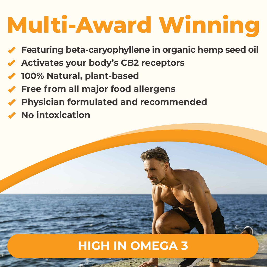 CB2 oil is a multi-award-winning natural health product, featuring beta-caryophyllene in organic hemp seed oil, activates your CB2 receptors, 100% natural plant-based, free from all major food allergens, physician-formulated and recommended, no intoxication. It's high in omega-3s