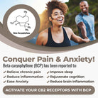 Conquer pain and anxiety! Beta-caryophyllene  is known to relieve chronic pain, reduce inflammation, ease anxiety, improve sleep, improve longevity, rejuvenate cognition, reduce brain inflammation. It's Nature's pain and anxiety reliever.