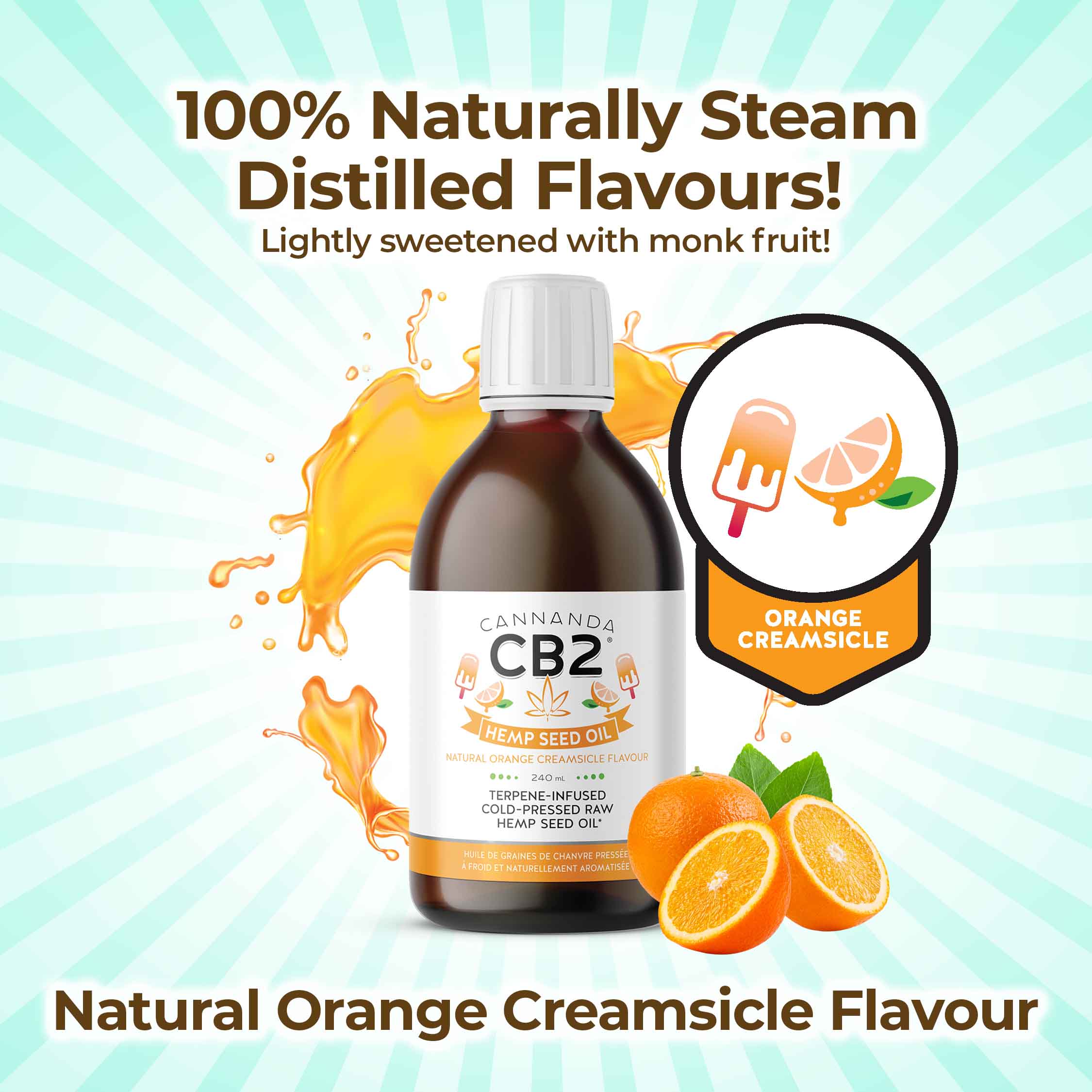 All flavors are 100% naturally steam-distilled. Lightly sweeteed with monk fruit. Australia's best-selling CB2 oil