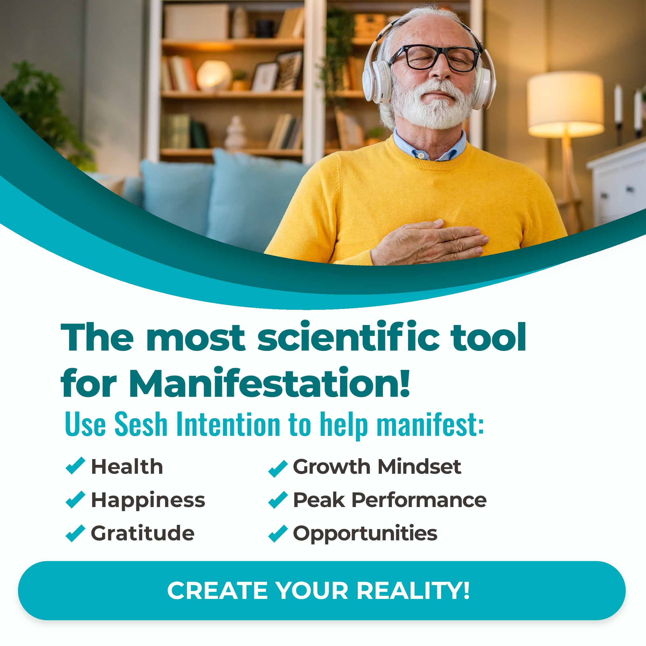 The most scientific tool for manifestation! Use Sesh Intention to help manifest health, happiness, gratitude, growth mindset, peak performance, opportunities. Create your reality!